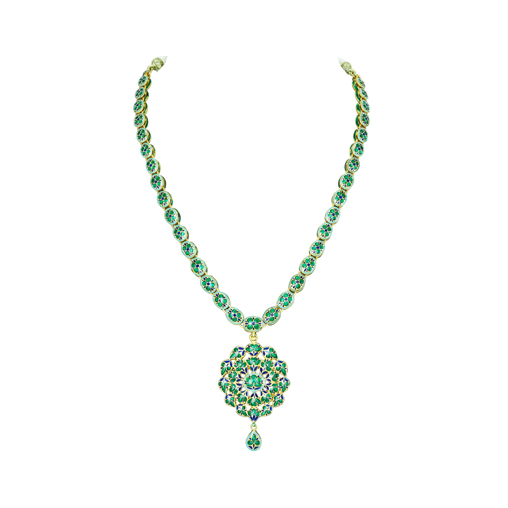 Linear Polki Necklace with Floral Pendant